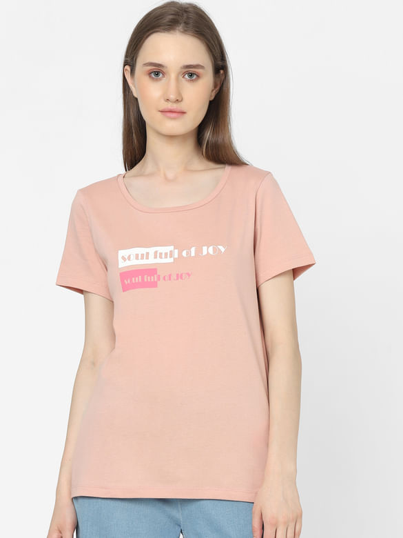 Pink Slogan Print T-shirt