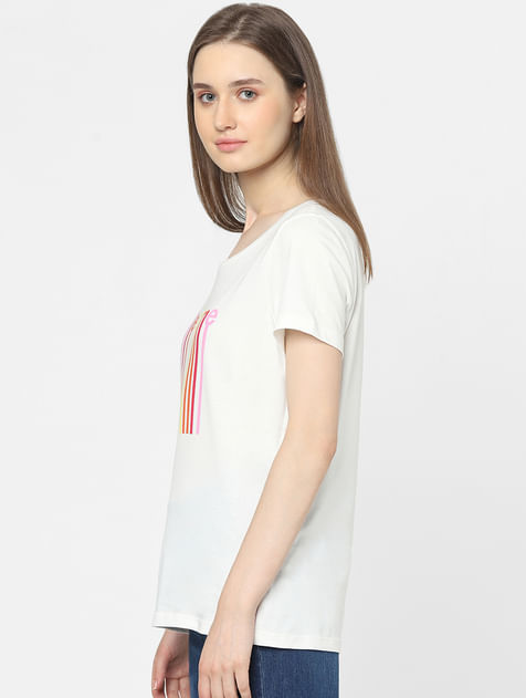 White Striped Print T-shirt