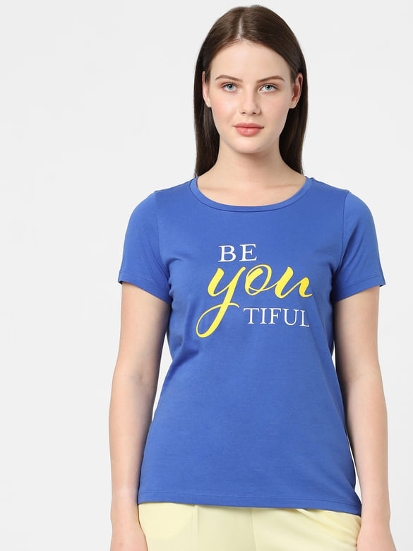 Blue Typographic Print T-shirt
