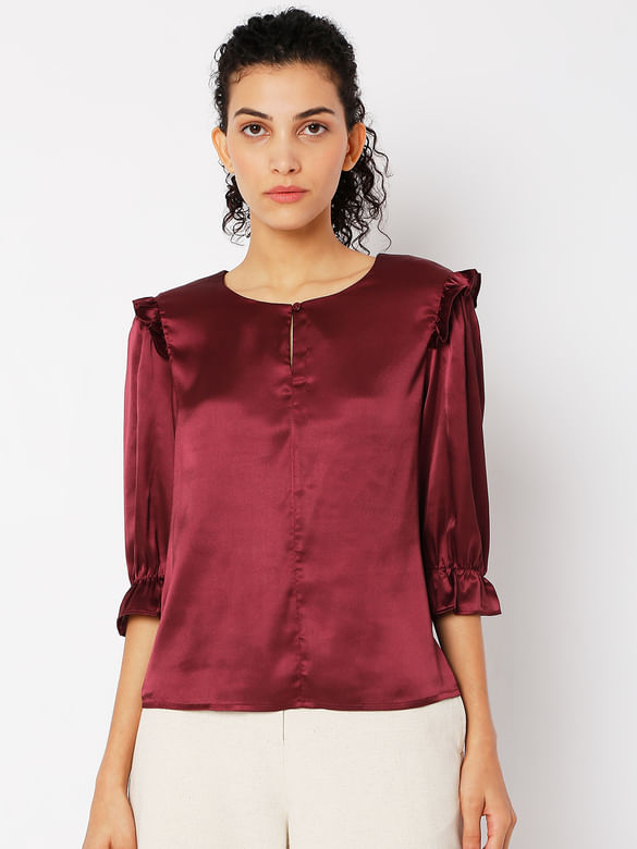 Wine Frill Detail Top