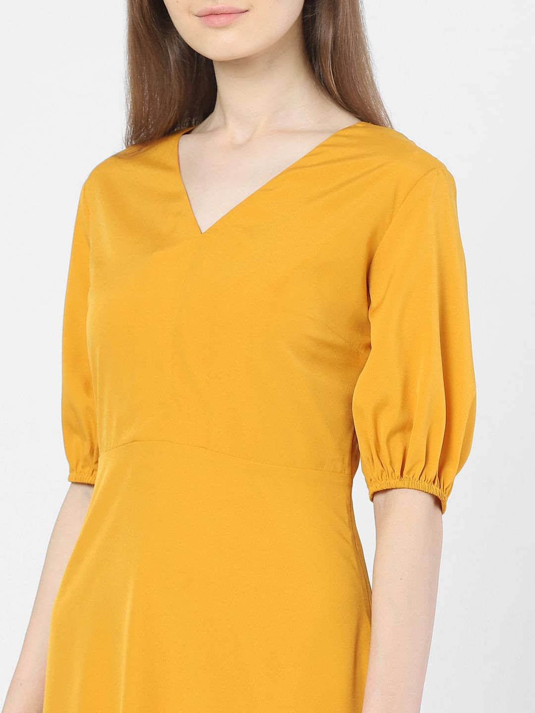 Mustard yellow fit hot sale and flare dress