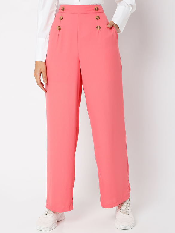 Pink High Rise Flared Pants