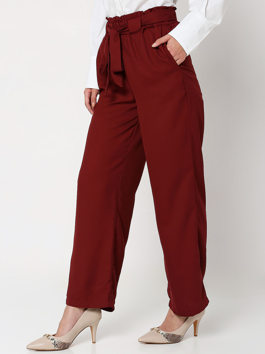 Buy HM Women Beige Linen Blend Paper Bag Trousers  Trousers for Women  10431584  Myntra