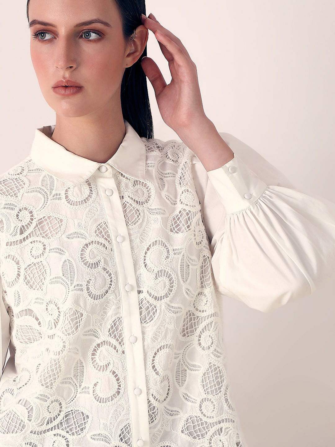 vintage white lace high neck blouse