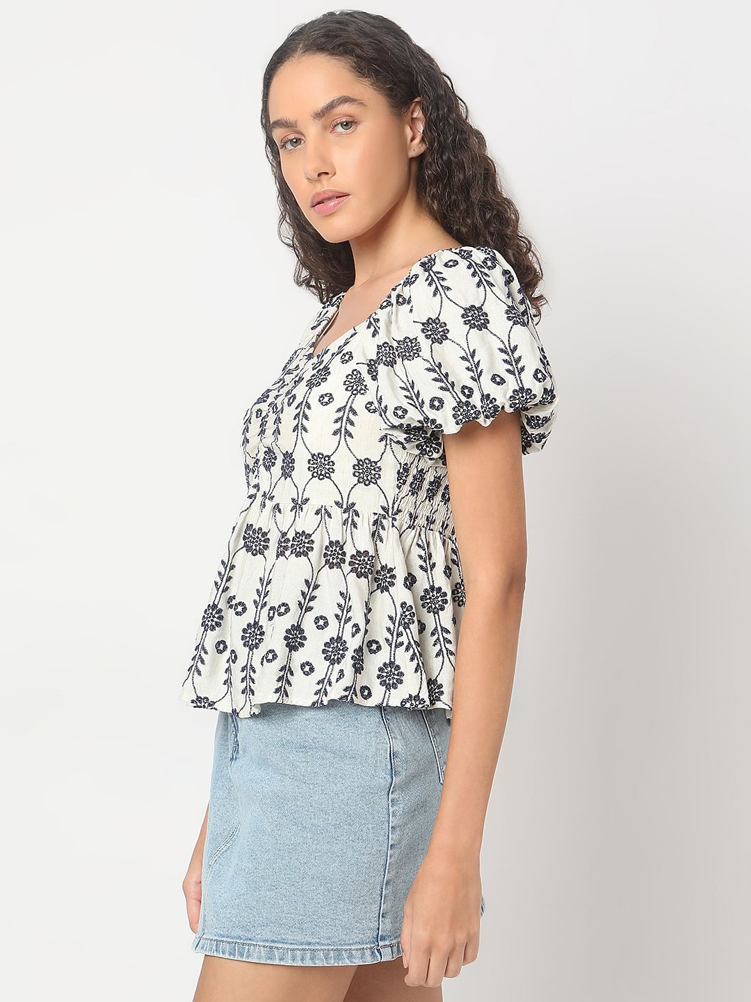 Dylan Patchwork Embroidered Off outlets White Top