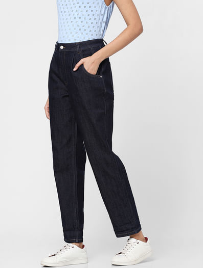 Blue High Rise Pleated Jeans