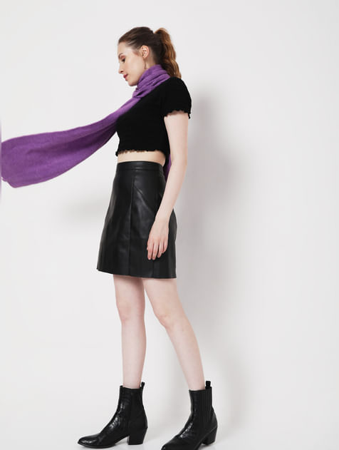 Black High Rise Faux Leather Skirt