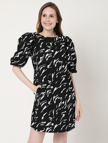 Black Abstract Print Mini Dress