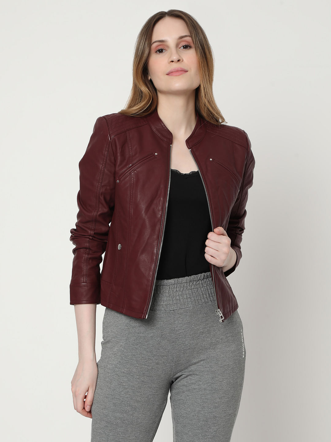 vero moda brown leather jacket