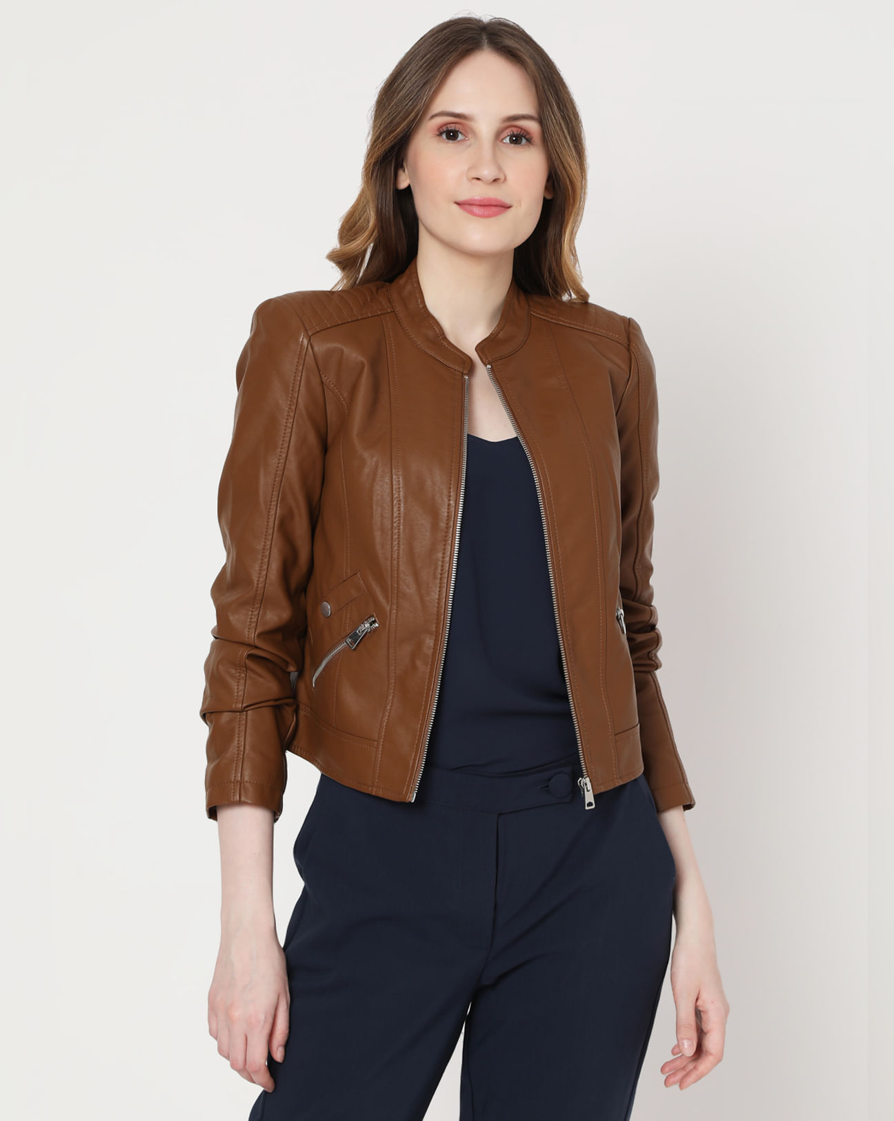 mooi wapenkamer Zoekmachinemarketing Buy Brown PU Leather Jacket Online In India.