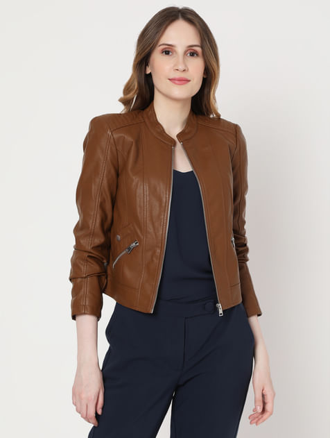 Brown PU Leather Jacket