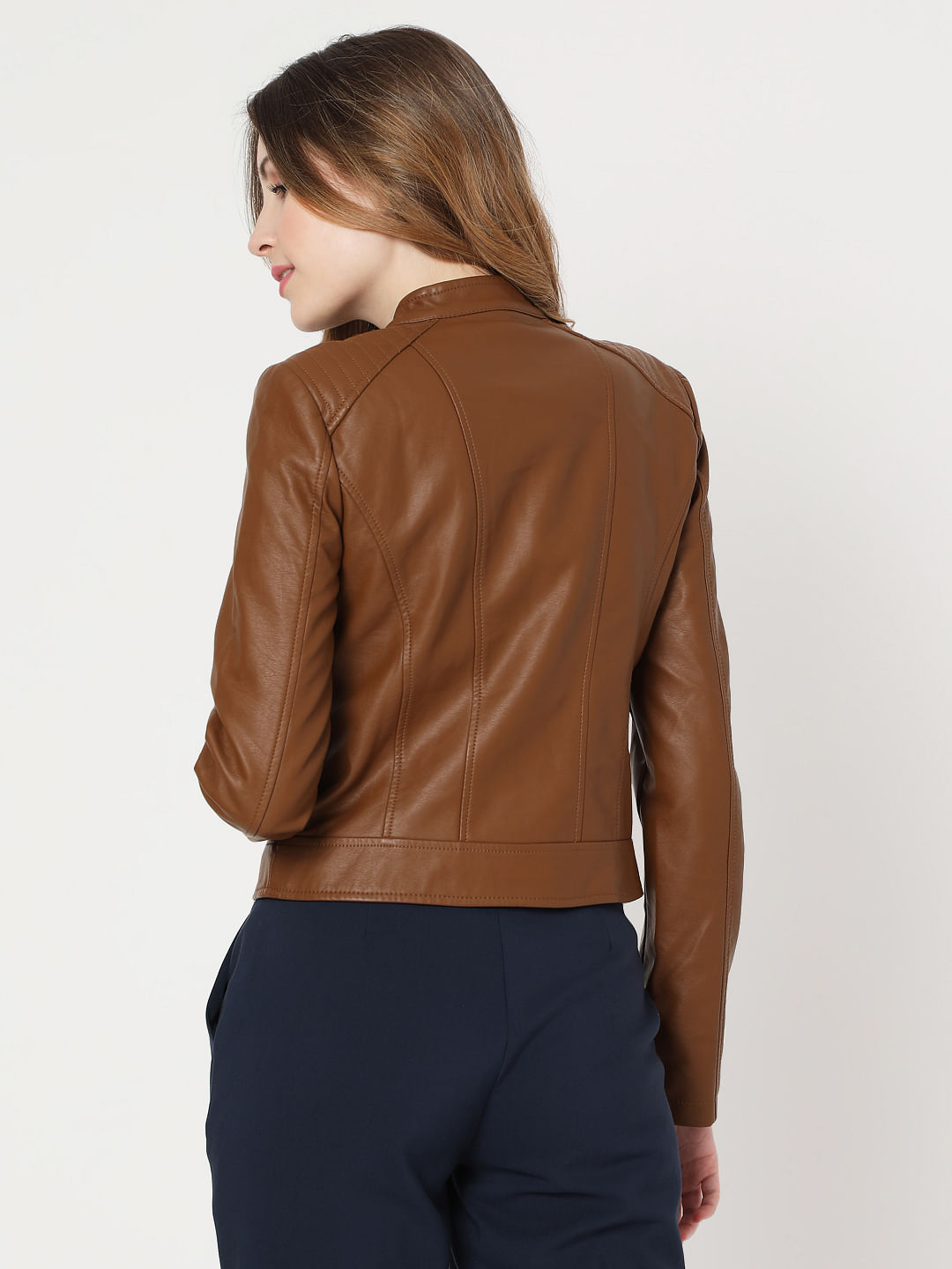 vero moda brown leather jacket