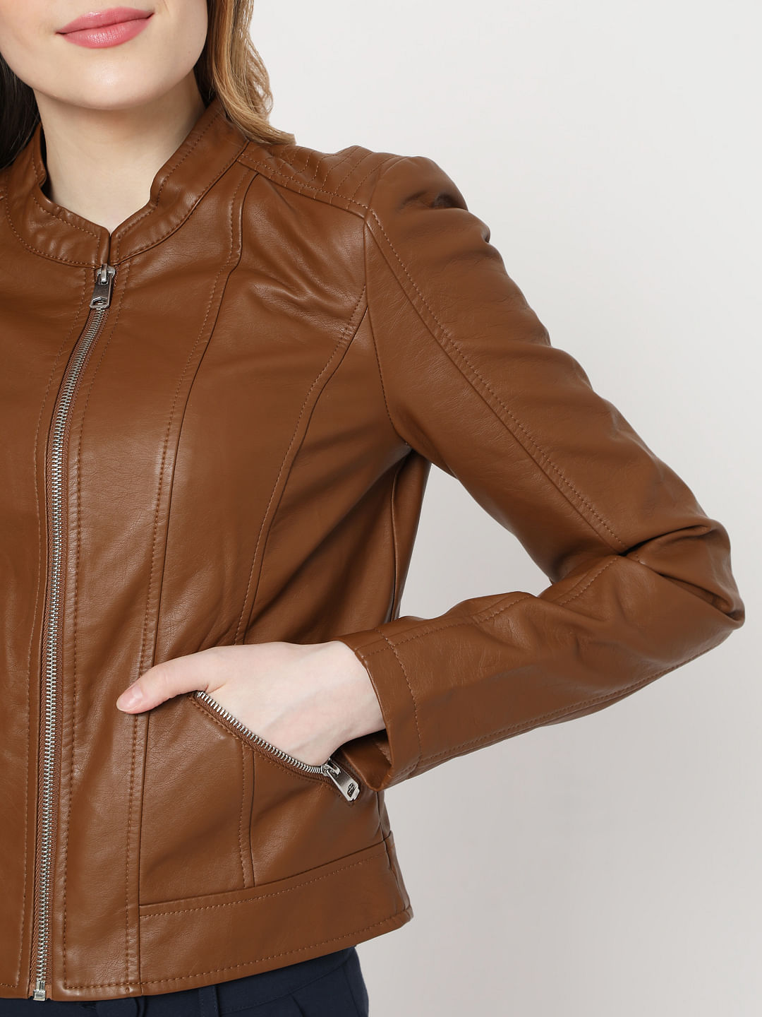 vero moda brown leather jacket