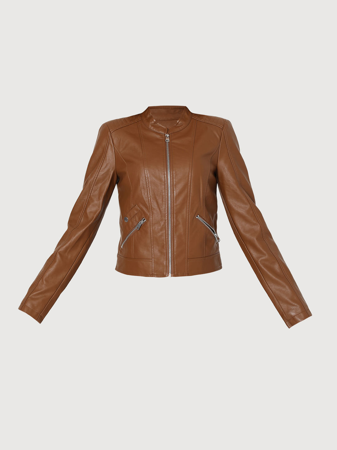 vero moda brown leather jacket