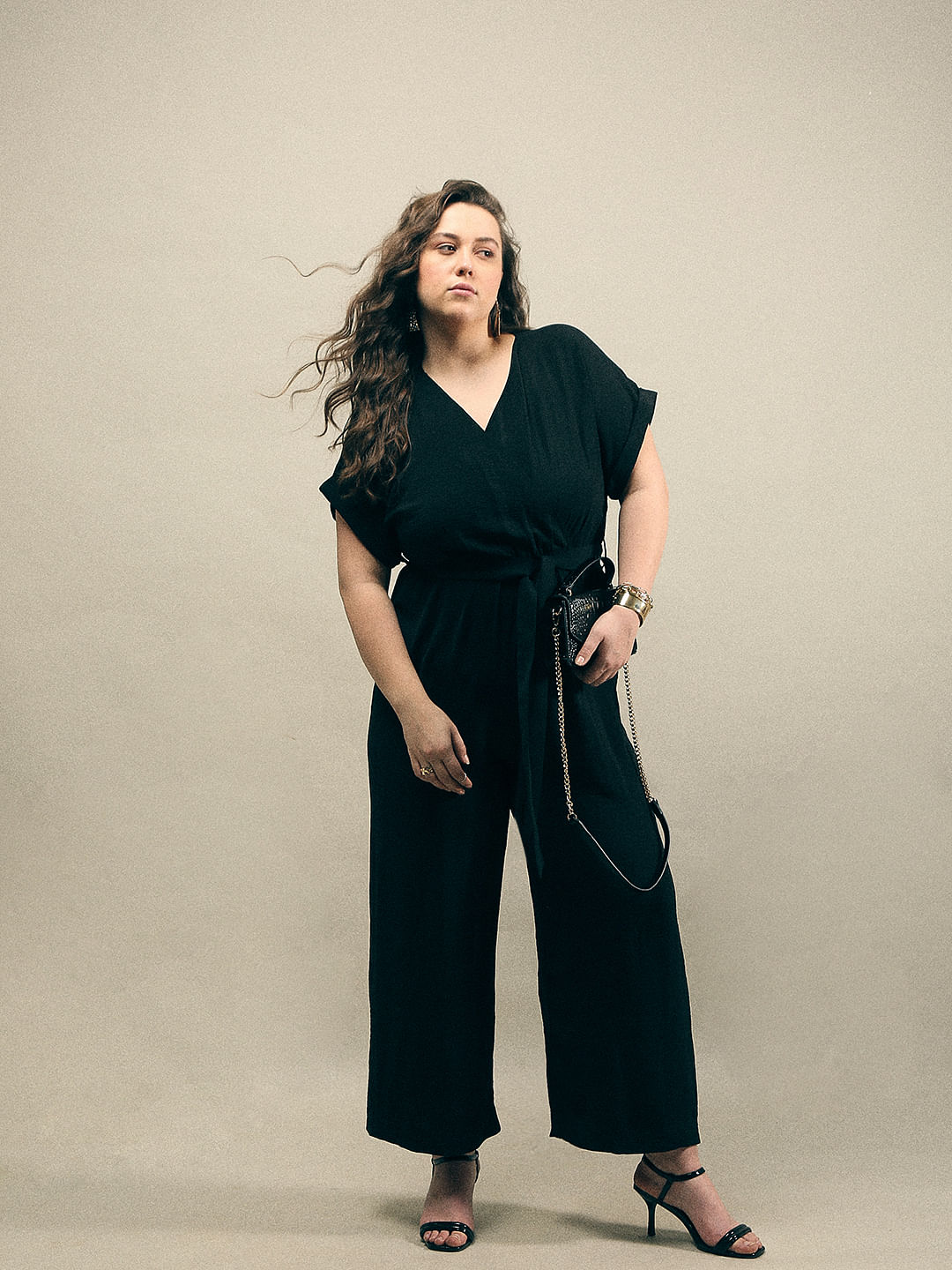 Black Jumpsuit Curve Lace Wrap Stretch Jumpsuit Black
