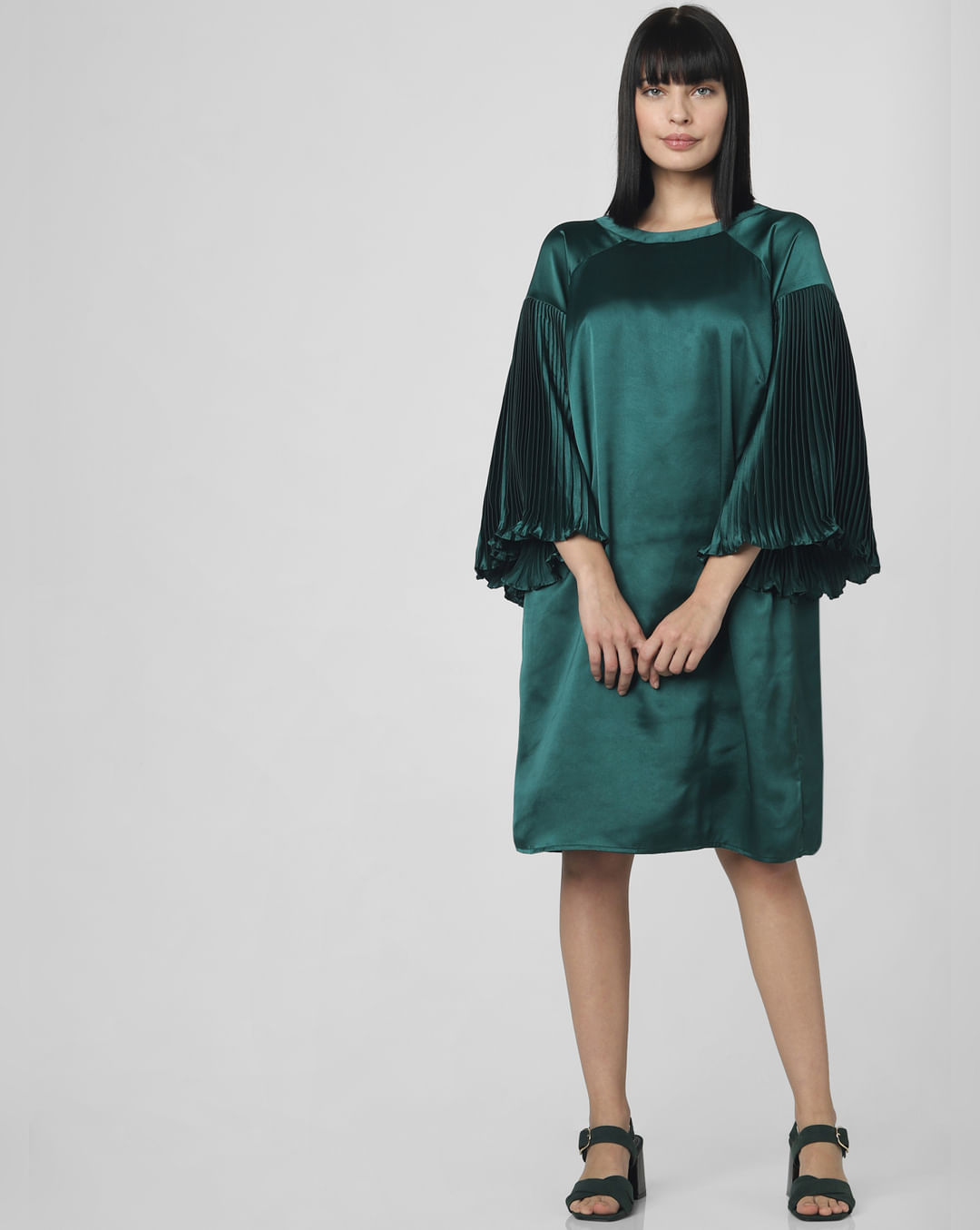 Sygeplejeskole samtidig bånd Shift Dresses For Women - Buy Dark Green Pleated Sleeves Shift Dress Online  In India.