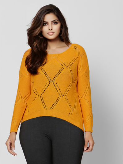 Orange Self-Design Sweater
