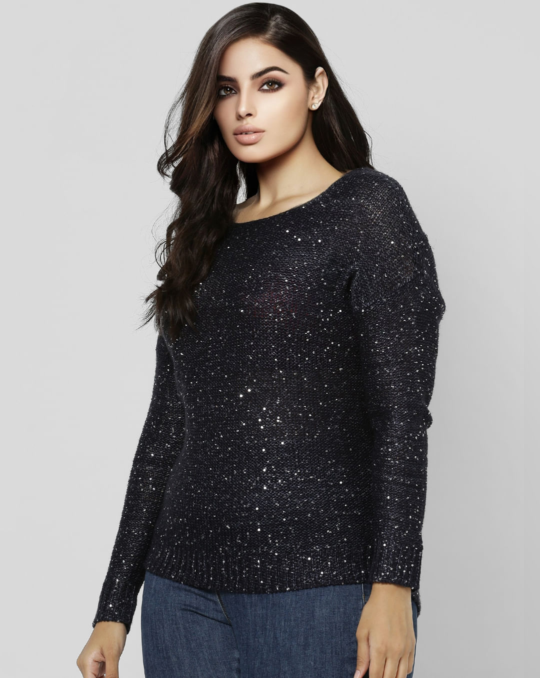 fornuft deltager Fugtig Buy Women Navy Blue Embellished Sweater online | VeroModa