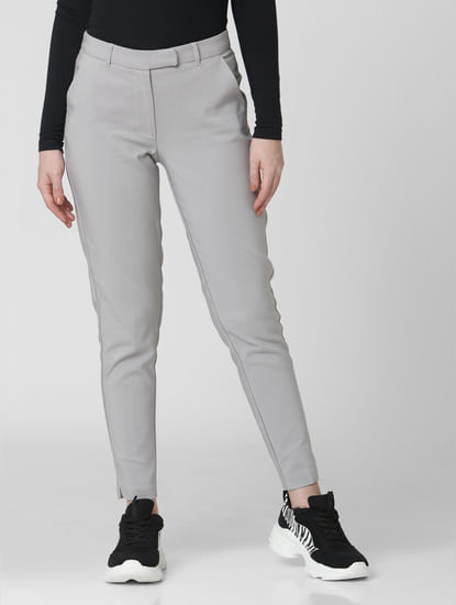 Ash Grey Mid Rise Slim Fit Trousers