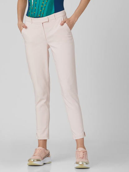 Pink Mid Rise Slim Trousers