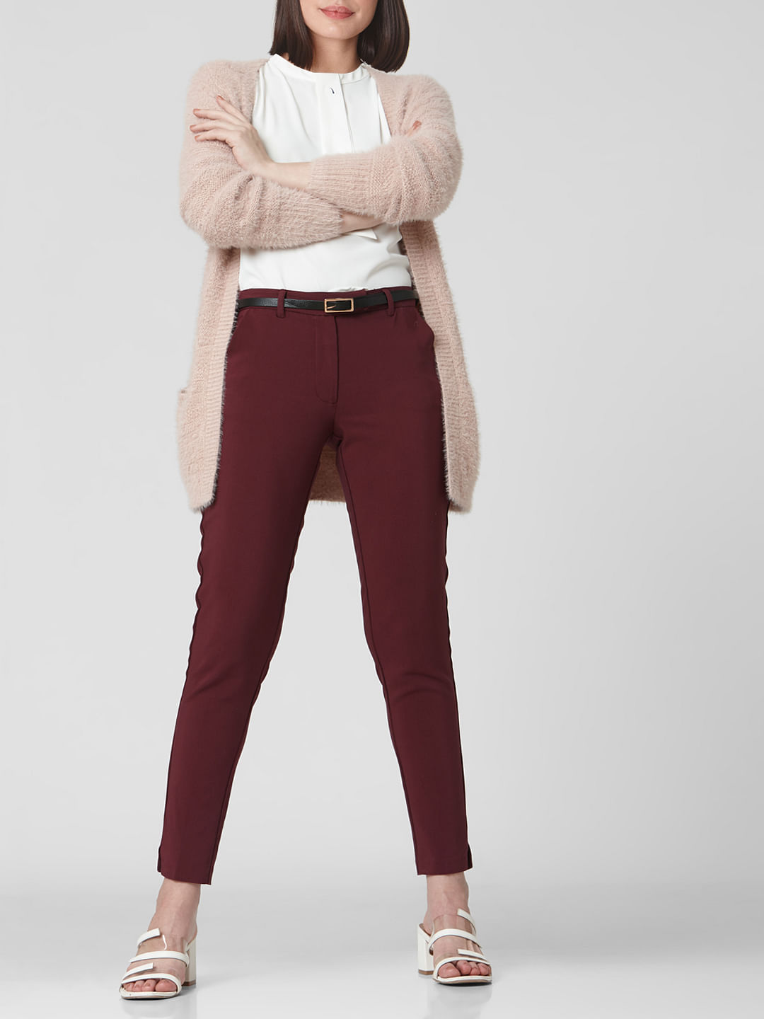 Buy Green Mid Rise Slim Fit Trousers Online In India