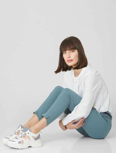 Blue Mid Rise Slim Trousers