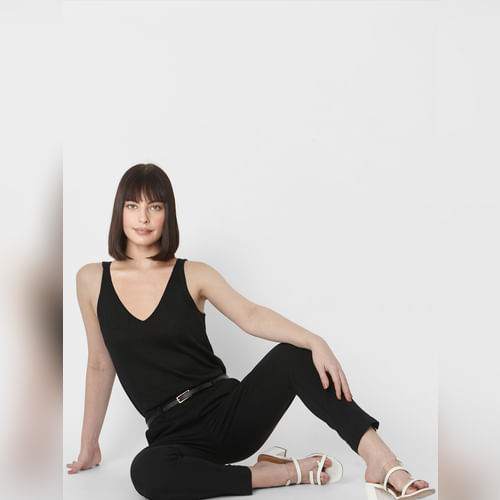 Black Mid Rise Slim Trousers