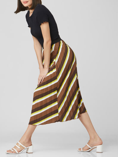 Brown High Rise Pleated Skirt