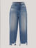 Blue High Rise Distressed Hem Torn Jeans 