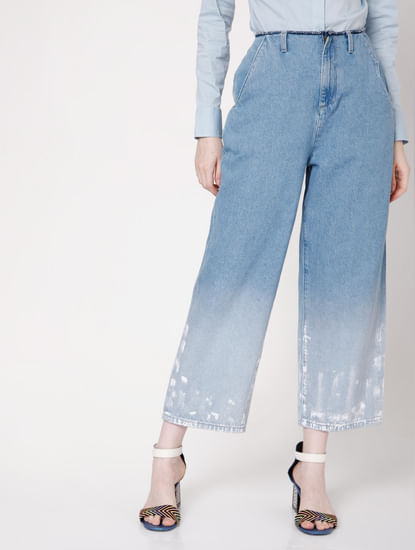 Blue High Rise Ombre Flared Jeans 