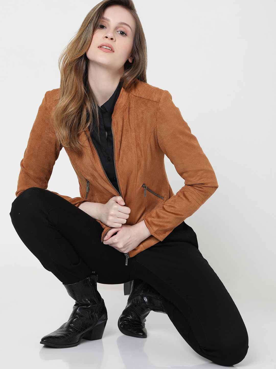 brown suede biker jacket