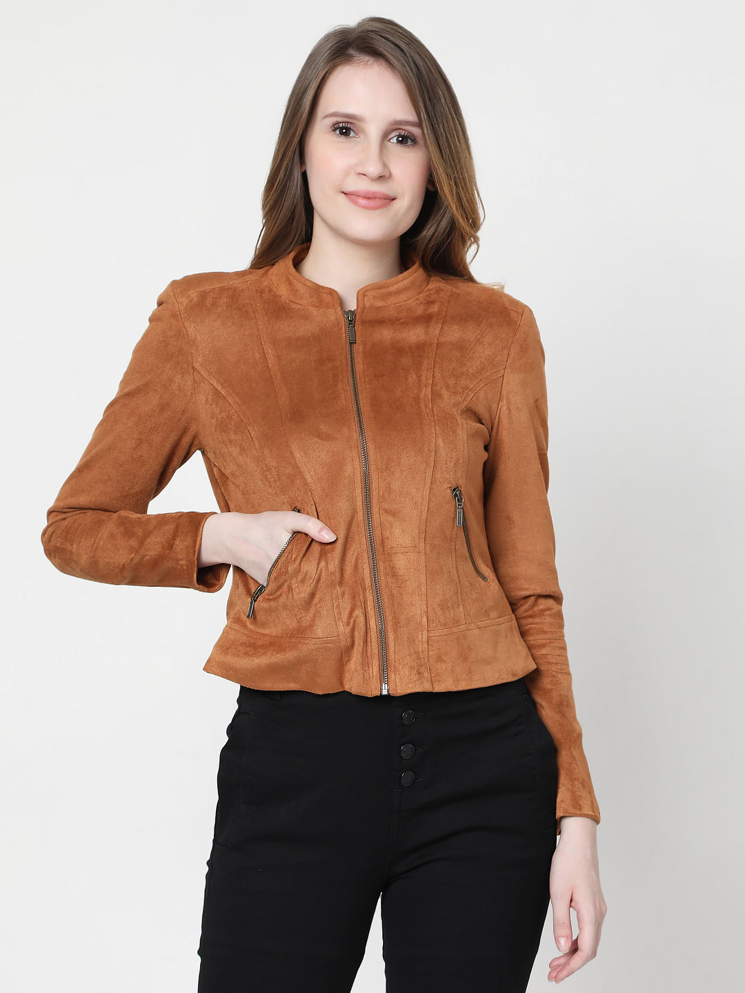 vero moda brown leather jacket