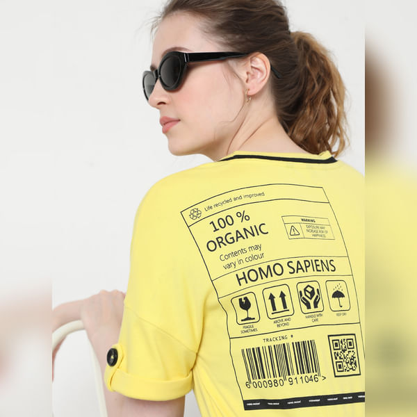 

VERO MODA Women Yellow Graphic Print T-shirt, Short Sleeves, Round Neck