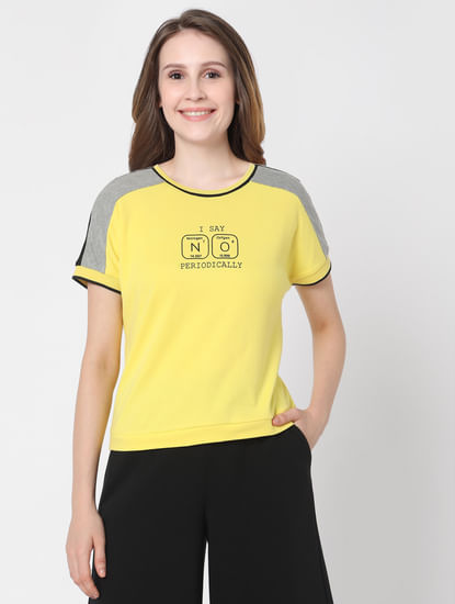 Yellow Graphic Slogan Print T-shirt