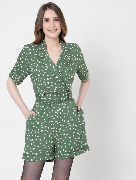 Green Dotted Playsuit