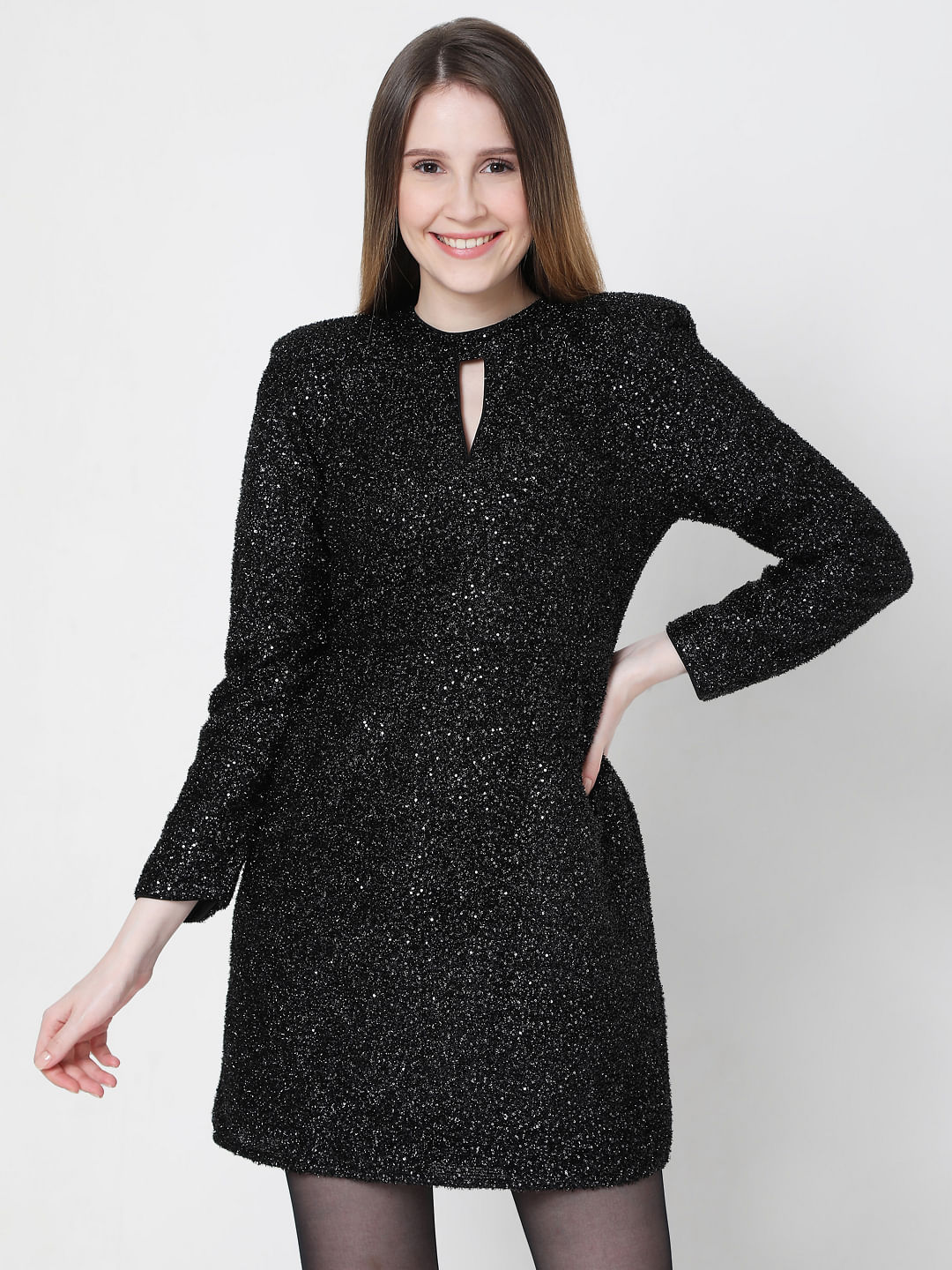 Bodycon Sequin Dresses for Women Long Sleeve Crewneck Short Mini Dress  Sparkly Glitter Elegant Evening Club Party Gown at Amazon Women's Clothing  store
