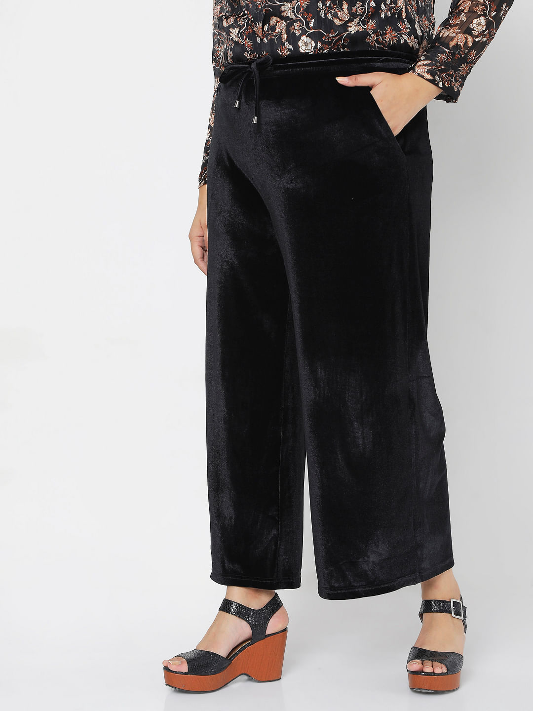 Plus Size Green Wide Leg Velvet Trousers  Yours Clothing