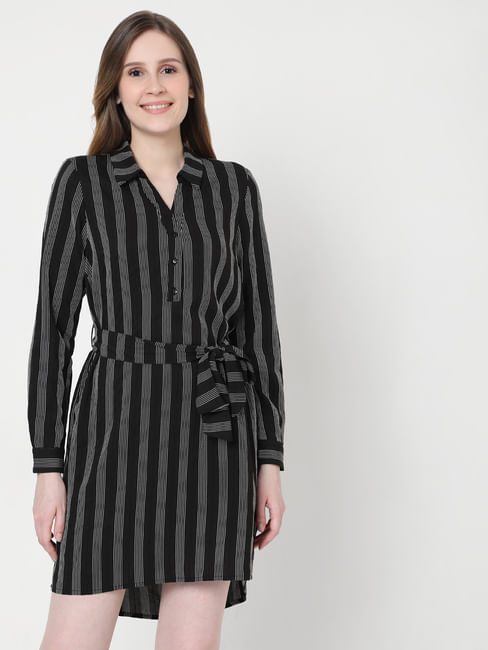 Black Striped Shirt Dress