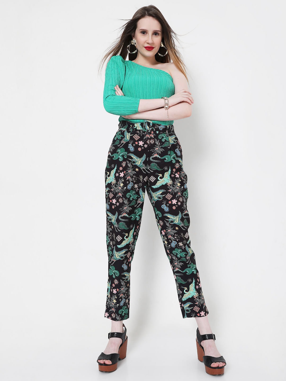 Black Morgan floral-print taffeta tailored trousers | Borgo De Nor |  MATCHES UK