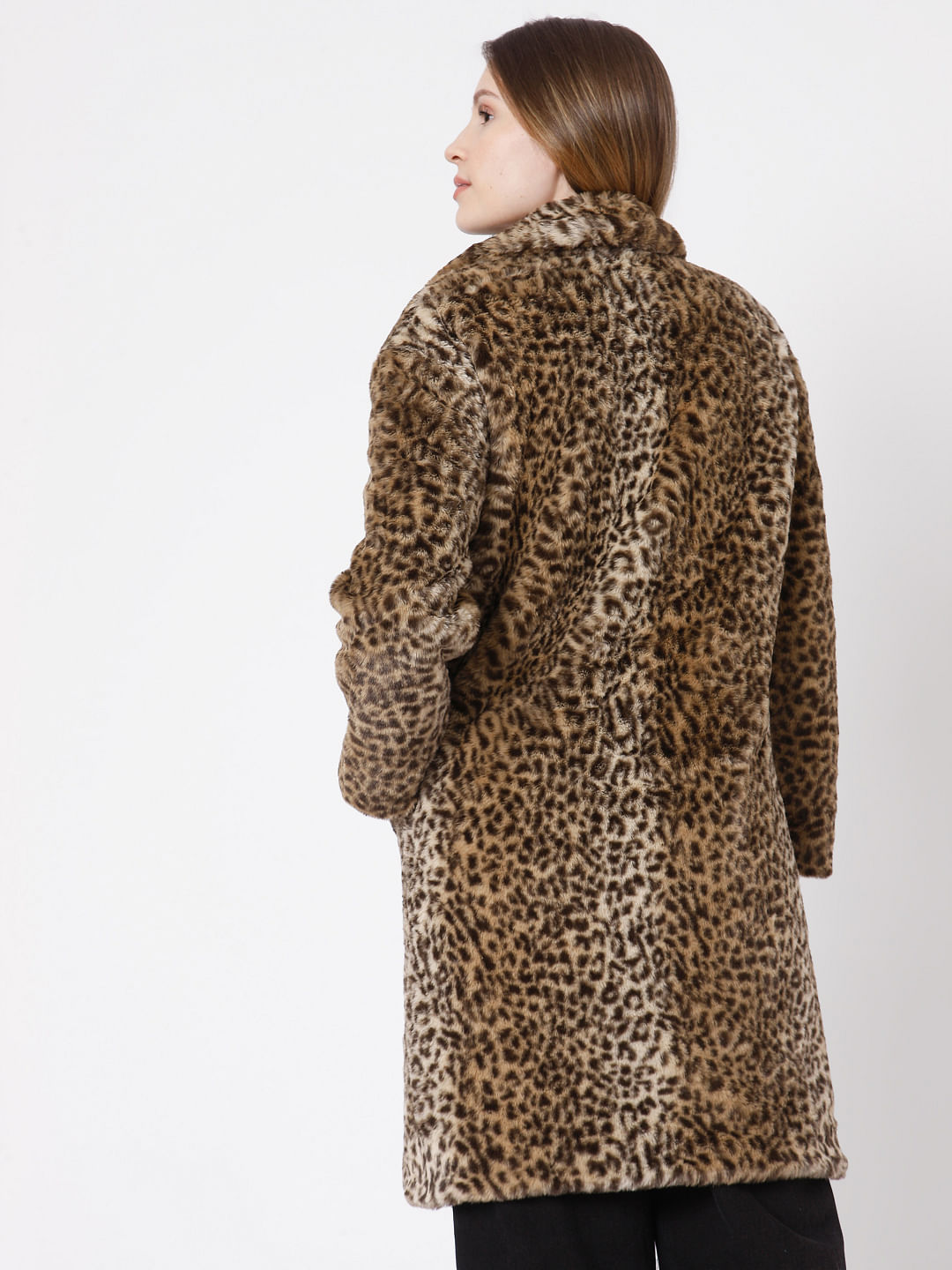 brown faux fur coat long