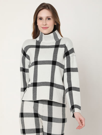 Beige Check Co-ord Knit Top