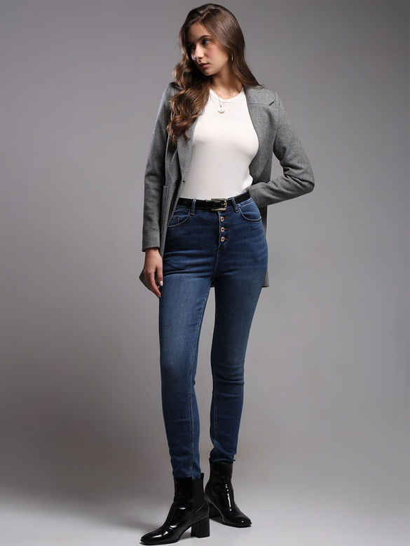Blue High Rise Buttoned Wendy Skinny Jeans