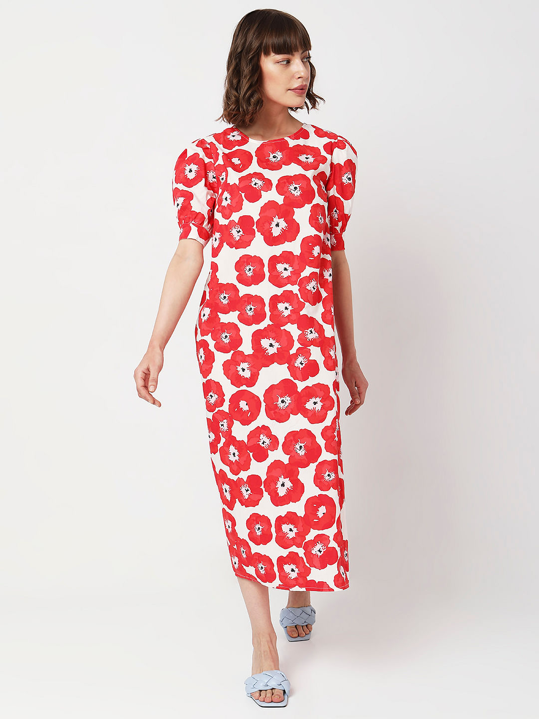 Red patterned hot sale midi dress