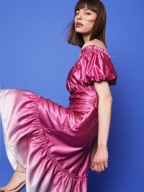 Ombre Pink Off-Shoulder Dress