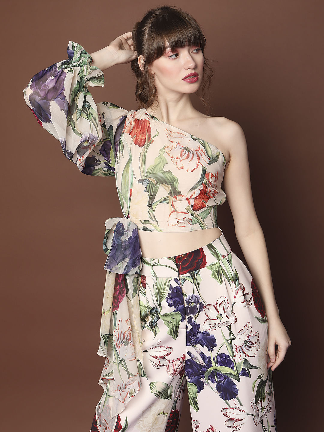 Floral one shoulder sales top