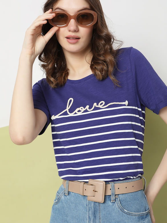 Blue Embroidered T-shirt