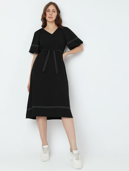 Black Contrast Thread Detail Dress