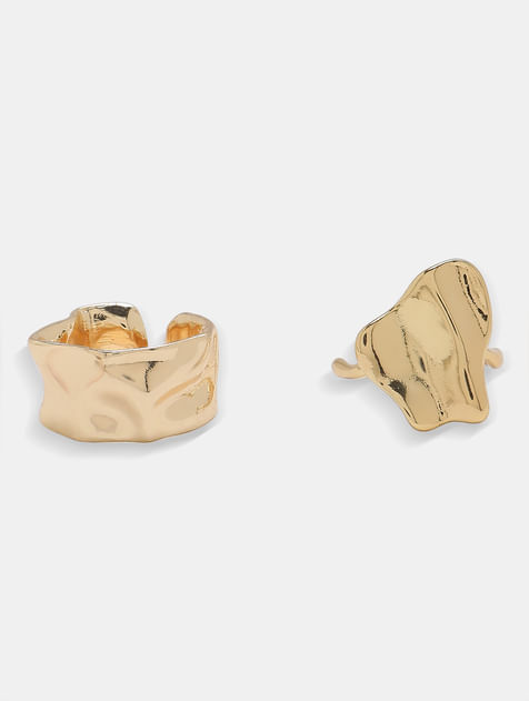 Golden Pack Of 2 Hammered Effect Rings