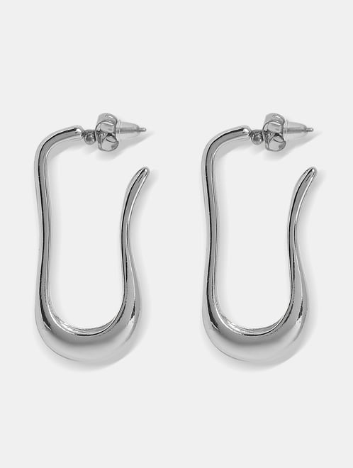 Silver Long Square Hoops