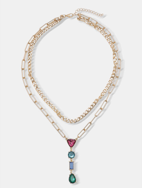 Golden Gemstone Detail Layered Necklace